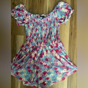 Rue21 Pastel Aqua & Pink Floral Smocked Romper